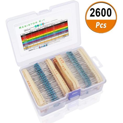 Kit di 2600 resistori, 130 valori, resistenze assortite con tolleranza dell'1%. Assortimento di resistori a film metallico da 1 Ohm a 3 Ohm, 1/4W, con scatola per riporre oggetti in progetti ed esperi