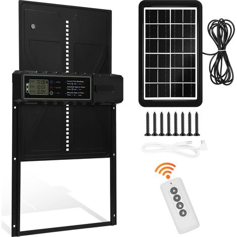 TolleTour Automatische Hühnerklappe Solar mit Timer, Fernbedienung, LCD Display & Einklemmschutz, 2000mAh Akku, USB, Schwarz (1/5)