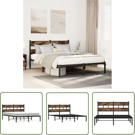 vidaXL Cadre de lit en métal sans matelas chêne fumé 150x200 cm (1/5)