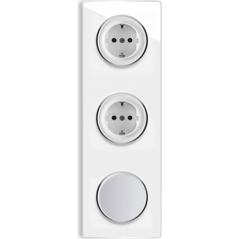 2 Schuko-Steckdose + Lichtschalter einfach + Glas-Abdeckrahmen 3fach senktrecht - weiß (1/3)