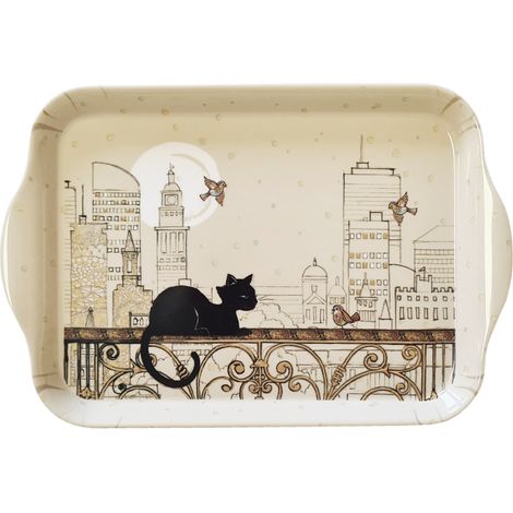 Mini plateau en mélamine Chat et oiseaux 20 cm (1/2)