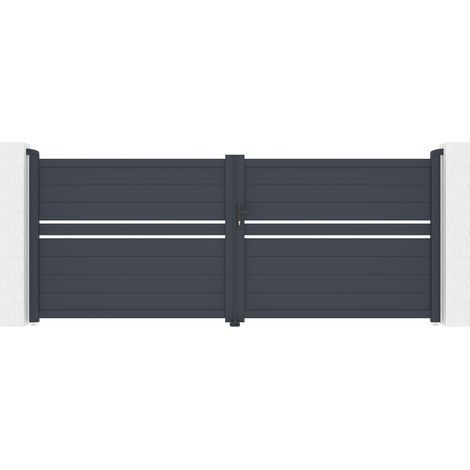 Casanoov – Portail battant aluminium gris 3,5m – Hauteur 145 cm – Conception pleine pour occultation – Accessoires inclus pour installation facile