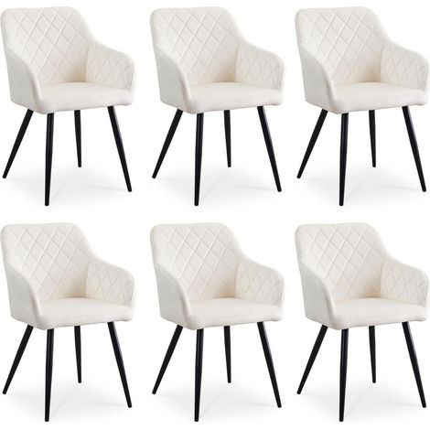 Set of 6 CLIPOP Velvet Dining Chairs with Armrests White - Metal Legs Velvet (1/5)