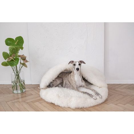 Cueva para mascotas de piel de oveja natural - Blanca 100 cm (1/5)