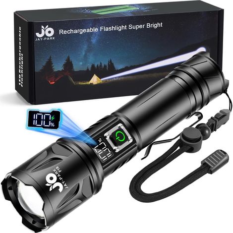 Lampe Torche LED Ultra Puissante 1000000 Lumens, Rechargeable 5000mAh, Zoom Puissant 3000m, IP67 Étanche, 5 Modes Pour Camping, Randonnée, Urgence, Chien (1/5)