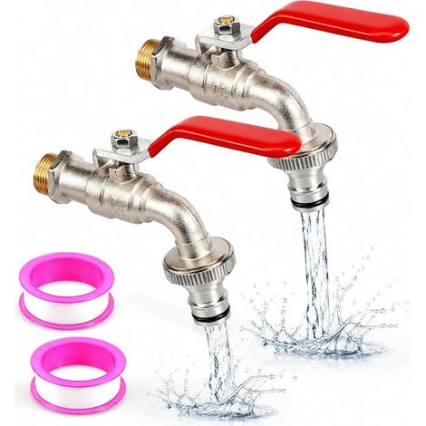 robinets de jardin - 1/2" - Avec adaptateur en laiton - Robinet sphérique en laiton - Robinet extérieur avec joint d'étanchéité - Robinet d'arrêt anti-goutte pour jardin, machine à laver (1/3)