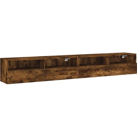 Meubles TV  Banc TV  Armoire TV muraux 2pcs chêne fumé 100x30x30cm bois d'ingénierie (1/5)