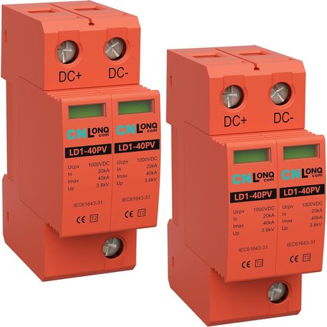 Parafoudre DC pour Installation PV DC1000V 20kA 40kA 2P 2 Pièces Parafoudre pour photovoltaïque Solaire 35 mm Montage sur Rail DIN (1/5)