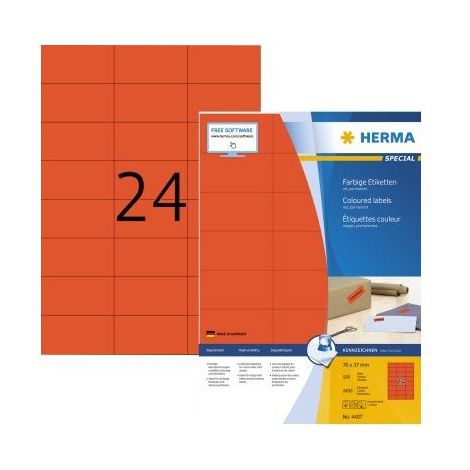 HERMA Etiketten A4 rot  70x37   mm Papier matt 2400 St. (4407) (1/5)