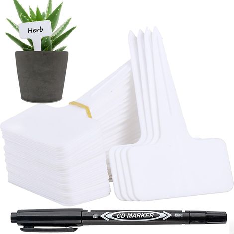 100 pices Etiquette Jardin Exterieur Marqueurs en Plastique de Plantes Type T Plastique Etiquette Potager avec Stylo tanche Etiquetage Rutilisable et Accessoires pour Plantes(Blanc) (1/5)