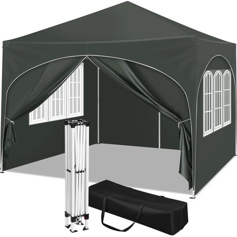 3 x 3 m zusammenklappbarer Pavillon mit 4 Seitenwänden, höhenverstellbares Partyzelt, wasserabweisender UV-Schutz für Garten, Camping, Picknick, Grau