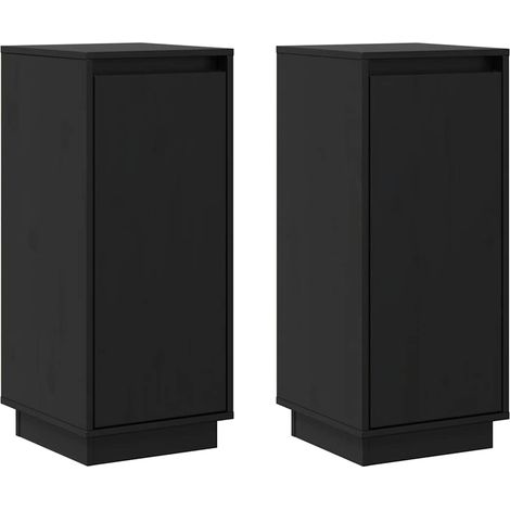 Lot de 2 Buffets, Commode Armoire Luxueux, pour Salon Chambre Entrée Cuisine, Noir 31,5x34x75 cm Bois massif de pin OIB7781E (1/5)