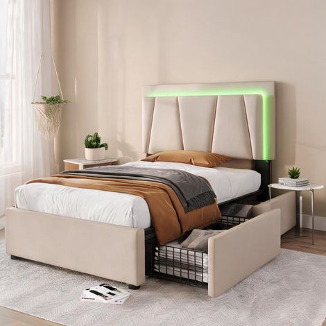 Cadre de lit beige en bois (1/5)