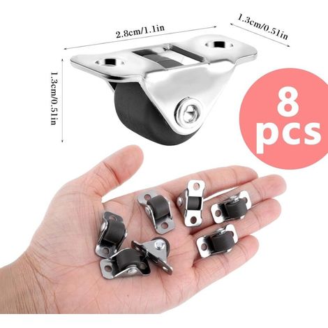 Set di 8 rotelle in gomma per mobili, piccole rotelle fisse, rotelle di trasporto, mini rotelle girevoli con piastra metallica per mobili, elettrodomestici, attrezzature, casse (1/4)