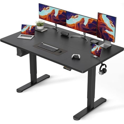 Höhenverstellbarer Schreibtisch Elektrisch 160x80 cm Kabelmanagement Beige (1/5)