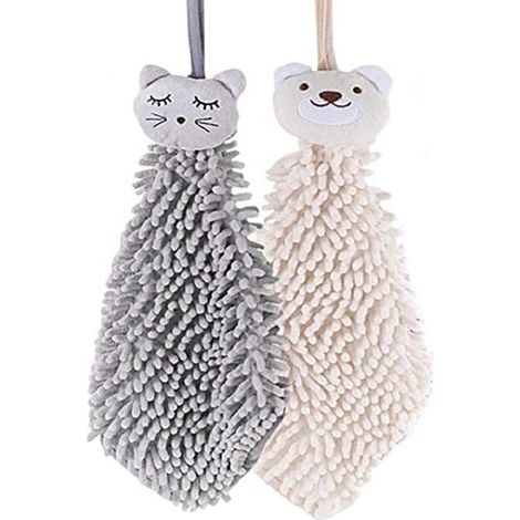 2 asciugamani in microfibra, morbidi e soffici, super assorbenti, con anello per appenderli in cucina e in bagno. (1/4)