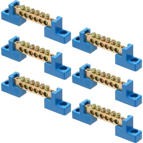6 Pcs Barre De Terre Bornier De Terre Barre De Mise À La Terre Laiton 6 Positions Bloc De Mise À La Terre Pour Boîte Électrique, Bleu (1/5)