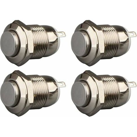 Candyse 4 pezzi 12mm 3A 12V/24V/125V/250V AC Interruttore a pulsante autobloccante Interruttore a pulsante on/off impermeabile in acciaio inossidabile (testa alta)