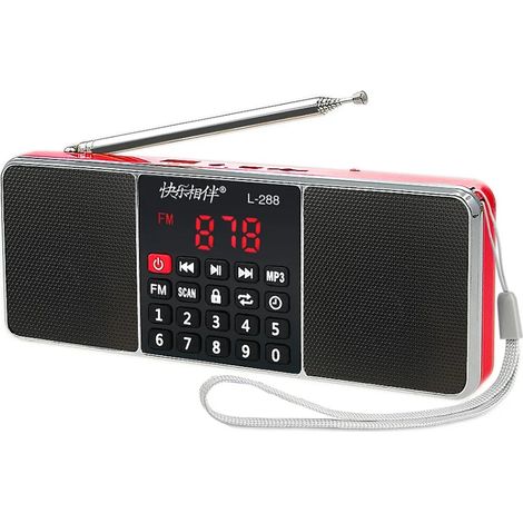 (Rouge) Enceinte radio FM stéréo Super Bass, multifonctionnelle, batterie rechargeable (1/2)