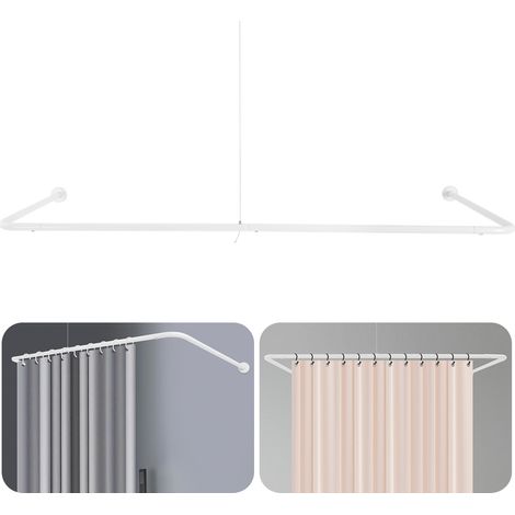 TTringle à rideau de douche réglable en forme de U 75 × (150-190) × 75 cm – Tringle d'angle en acier inoxydable pour baignoire et douche, montage mural (blanc) (1/5)