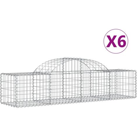 Cestas de gaviones Muro de contención arqueado Valla de jaula 6 piezas 200 x 50 x 40/60 cm Hierro galvanizado Plata 020041008