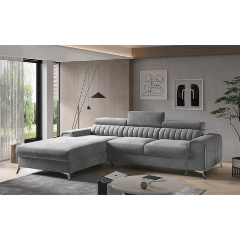 Sofá en L con lado izquierdo Gris oscuro convertible 3 plazas JAYSON mecanismo Dauphin (1/2)