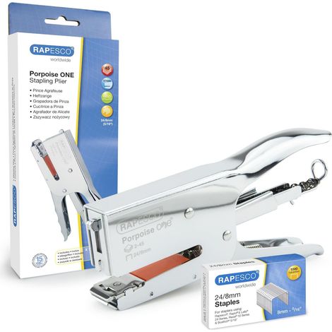 RAPESCO 1794 PORPOISE ONE PINCE AGRAFEUSE À MÉCANISME BYPASS AVEC 1000 AGRAFES 24/8 MM TAILLE UNIQUE POUR UNE CAPACITÉ DE 2-45 F