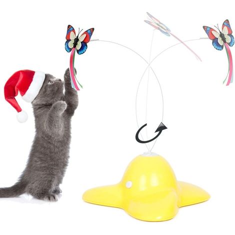 Interactive indoor cat toy with 360° rotating butterfly (yellow) (1/5)
