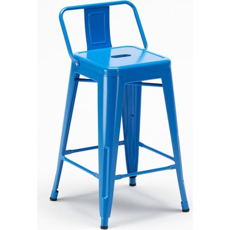 sgabello bar industrial con schienale in metallo h61cm steel top - Blu