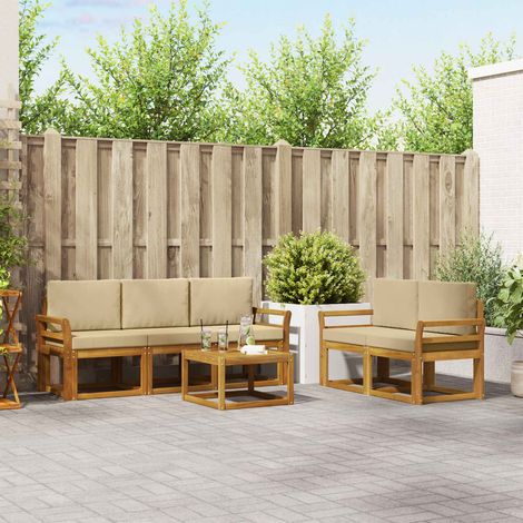 Outdoor-Sofagarnitur mit Kissen 6 pcs Natur und Beige (1/5)