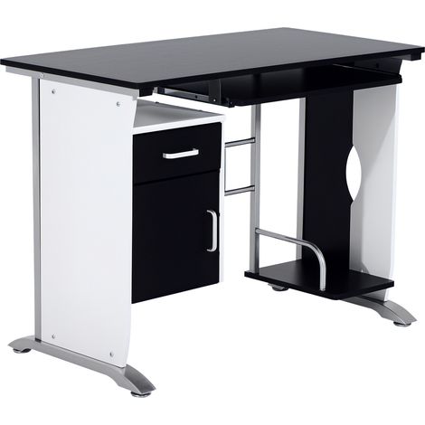 Bureau d'ordinateur avec étagère. tiroir et armoire. MDF et fer. 100 x 52 x 75 cm. blanc et noir (1/5)