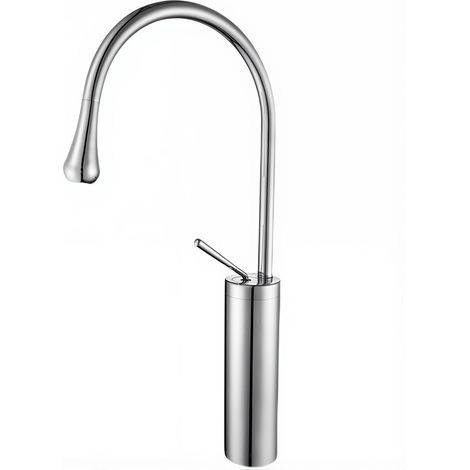 Robinet salle de bain argenté 48cm – Design goutte, laiton, finition électroplaquée, cartouche céramique, tuyau 60cm (1/5)