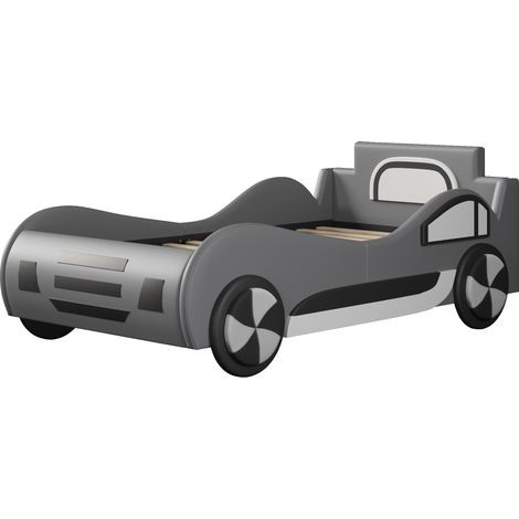 Lit voiture enfant 90 x 200 cm avec sommier et coffre hydraulique gris (1/5)