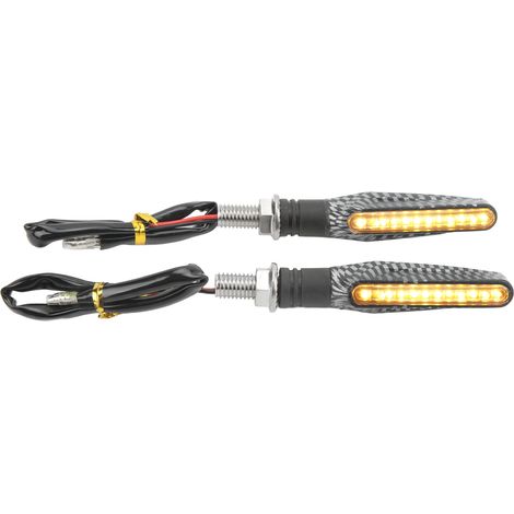 Ortviai Feux de clignotant moto LED 12 V – Paire pour Harley, Yamaha, Suzuki, Ducati, Aprilia – Carbone, ABS, 22 cm (1/5)