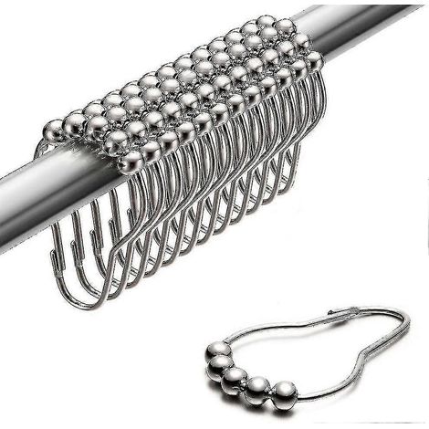 Lot de 12 anneaux de rideau de douche pour salle de bain - Acier inoxydable chromé (1/4)