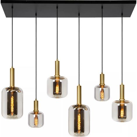 Lampadario moderno ottone vetro fumé 6xE27 Joanet Lucide (1/5)