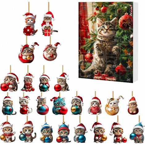 Calendrier de l'Avent en boîte surprise, pendentif plat chat, décoration de sapin en acrylique type b (gj451-002) (1/5)
