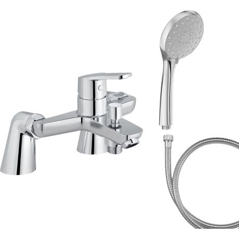 Mitigeur baignoire JACOB DELAFON Aimé + pommeau de douche Awaken + flexible de douche métal + colonnettes (1/5)