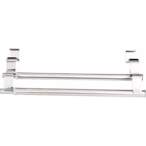 Double Stainless Steel Towel Rack for Doors and Closets, Double Towel Holder with Easy Installation, No Drilling Required - Extendable Width (1/5)