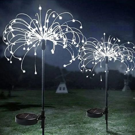 Lot de 2 Lampes Solaires de Feu dArtifice 150 LED Guirlande Dcorative tanche pour Jardin et Mariage Blanc YYV (1/4)