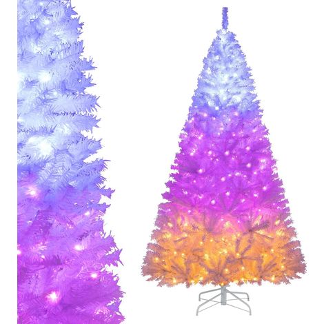 COSTWAY Sapin de Noël Artificiel Blanc Pré-Éclairé, 225 cm (1/5)