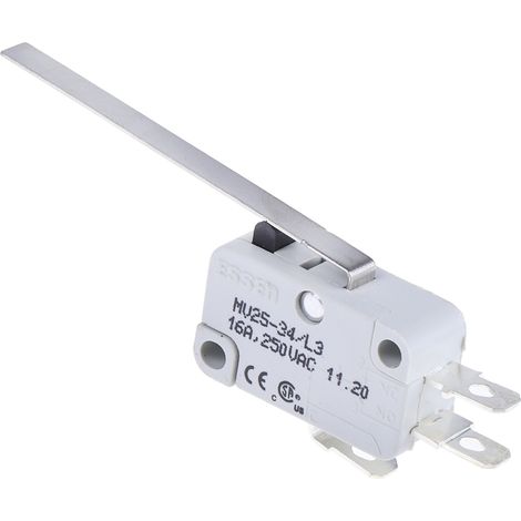 Microrupteur RS PRO Levier long droit, 1 RT, 16 A @ 250 V c.a., Connexion rapide 250V c.a. ( Prix pour 1 )