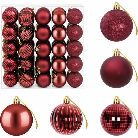 vidaXL Juego de bolas navideñas 75 uds. Rojo vino 6 cm Poliestireno (1/5)