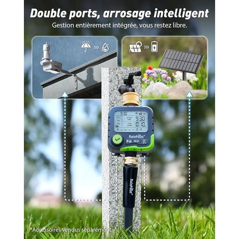 Irrigation Computer with 3 Independent Watering Plans, Double Connectors for Rain Sensor and Solar Panel, Rain Timer Function, Waterproof IP65 (1/4)
