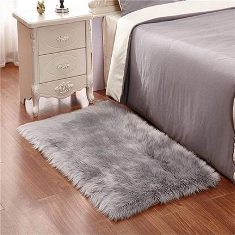 Tapis en polaire, tapis en laine, tapis imitation polaire, tapis moelleux et doux à poils longs, coussin décoratif pour fauteuil ou canapé (gris, 60 x 90 cm) (1/5)