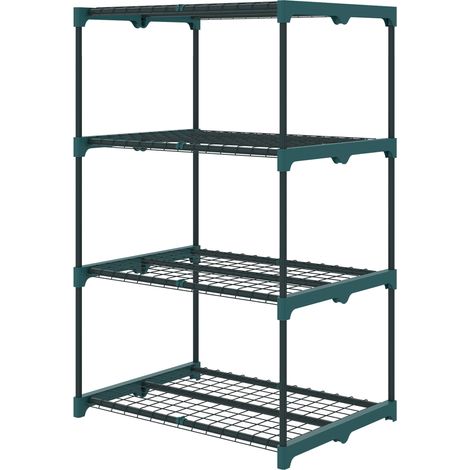 4-stöckiges Blumenregal aus Stahl für drinnen und draußen, Pflanzenständer für Garten, Balkon, Wohnzimmer, 67 x 49 x 105 cm, Grün