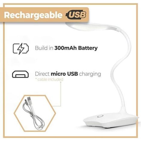 Lampe de bureau LED variateur tactile 3 niveaux col de cygne flexible blanc (1/5)