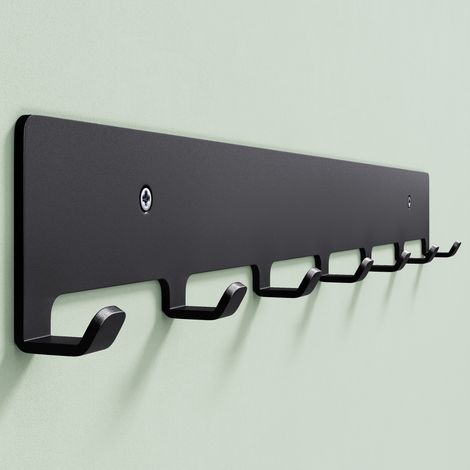 Mai & Mai Kleiderhaken Garderobenhaken zum Bohren oder Kleben, Wandhaken mit 7 Haken, Garderobenleiste Wandgarderobe 50cm Schwarz Stalo-17 (1/5)