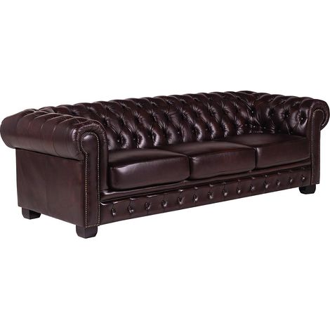 Divano chesterfield 100% pelle a pieno fiore ciliegia- BRENTON