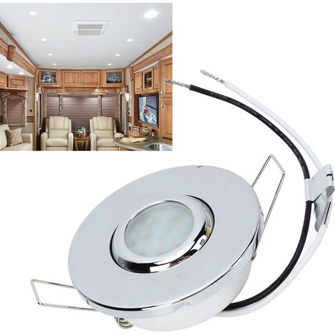 Plafonnier LED 2,6 pouces pour camping-cars et yachts, boîtier en acier inoxydable chromé poli, 12 V CC, tête de lampe rotative à 360°, lumière blanc chaud 3000 K (plage de tension d'entrée : 11-14 V (1/5)